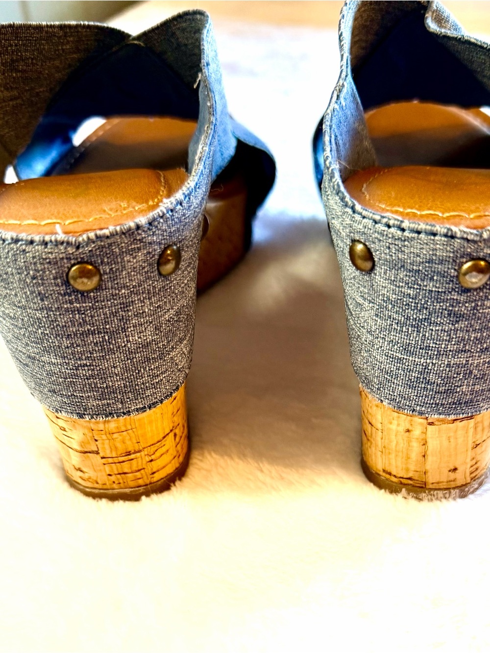 Blue Denim Wedges With Stud Embellishments & Cork Heel - Picture 5 of 5